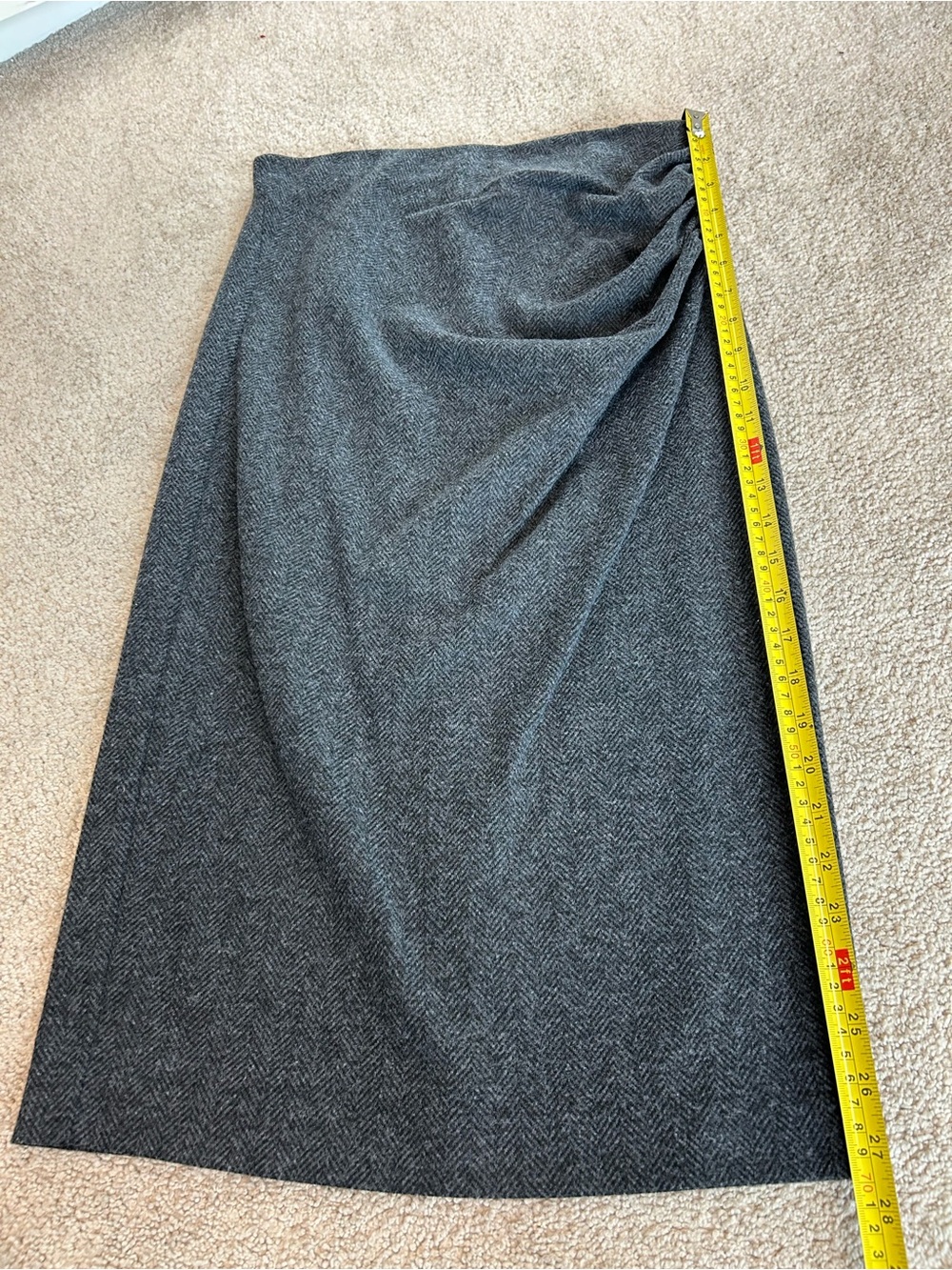 Weekend MaxMara Gray Herringbone Ruched Midi Skirt Career Office Cocktail - Picture 4 of 8